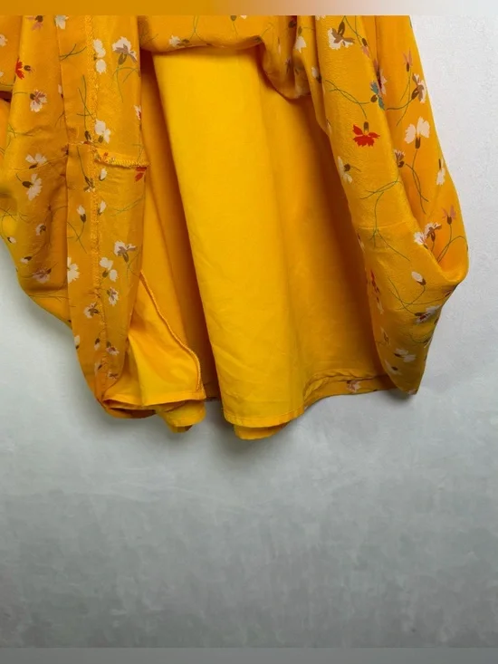 Madewell Silk Belladonna Dress Womens Sz 6 Yellow Floral Mini Cottage Boho Lux - Picture 9 of 11